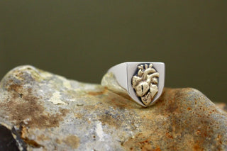 Customs We Love: Mixed Metal Shield Wedding Ring with Roman Numeral Date Engraving - Emily Proudfoot
