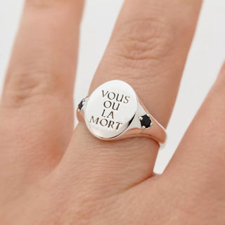 'Vous Ou La Mort / You or Death' Signet with Black Sapphire Band, Ring, Rings, The Serpents Club