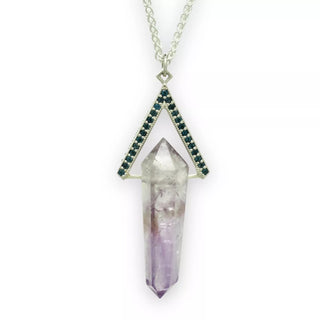 One Of A Kind - Amethyst Crystal Talisman Necklace with Blue Topaz Halo and Secret Motto "Though Constellations Change, The Mind Is Universal ', Necklace, Jewelry, The Serpents Club