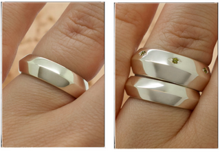 White gold diamond eye knife edge wedding bands and eternity rings inspired by 14th century medieval posy rings, featuring a continuous engraved eye motif and set with diamonds representing protection, awareness, and wisdom - Emily Proudfoot