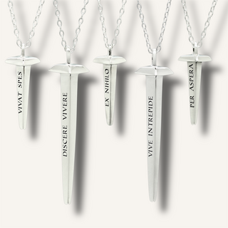 Gifts - Latin Motto Engraved Coffin Nail Pendant Necklace Recycled Sterling Silver - British Fine Jewellery Designer - Emily Proudfoot