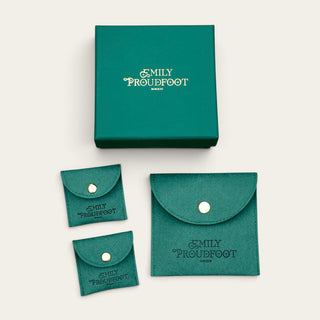 Teal mystery gift box set with logo pouches, snap-button closures