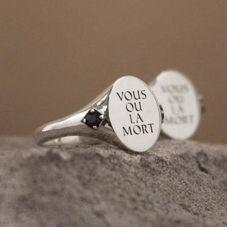 "Vous Ou La Mort" - You or Death | Signet Ring with Birthstone Band