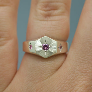 The Lightkeeper Ring - Hexagonal Signet with Star Set Birthstones