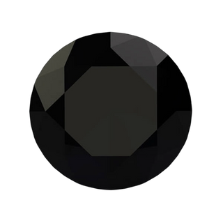 Round faceted dark black gemstone with subtle gray reflections