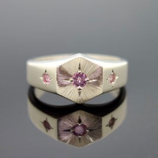 The Lightkeeper Ring - Hexagonal Signet with Star Set Birthstones