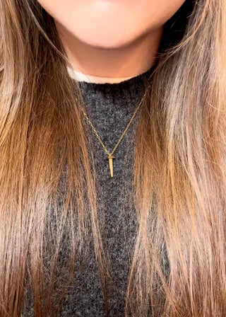 Baby coffin nail pendant necklace, gold-tone, on a thin chain