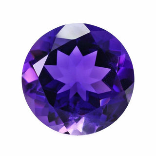 Round faceted purple gemstone with dark facets
