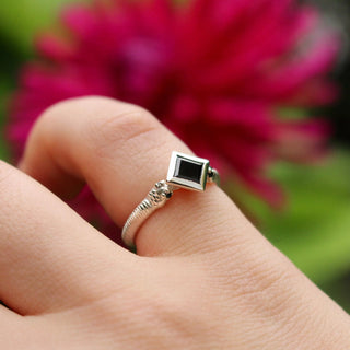 Emily Proudfoot Jewellery - Silver Engagement Ring with Square Princess Cut Black Spinel Stone and Snake Band 