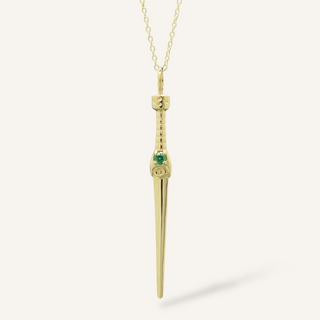 Ceremonial dagger necklace inspired by ancient Egyptian symbolism, featuring a custom birthstone handle and all-seeing eye engraving.