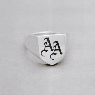 Heraldic Large Shield Signet with Complimentary Engraving | Silver, Platinum, 9k, 18k or 22k Gold