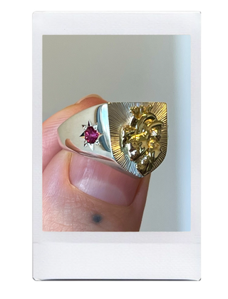 Sacred Heart Shield Signet Ring -  Silver or Gold