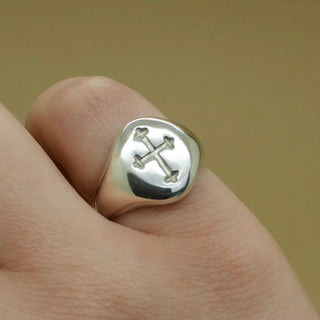 Medieval Cross Engraved Signet Ring (Silver, Yellow, White or Rose Gold)