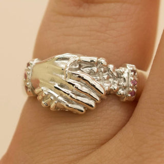 ‘Till Death Band’ - Skeleton Hand Shake Fede Ring with Birthstone Cuffs, Emily Proudfoot, Ring, Rings