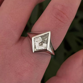 Chunky Gemstone Kite Signet Ring by Emily Proudfoot Jewellery, Yorkshire jeweller, handcrafted with tapered band and bezel-set Amethyst, Topaz, or Black Onyx, unisex design, personalisable with interior engraving or custom centre stone.