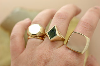 Large Custom Gemstone Kite Signet Ring - Amethyst, Onyx, Agate or Topaz