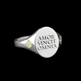 "Amor Vincit Omnia" - Love Conquers All | Signet Ring with Custom Birthstone Band