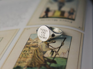 "Vous Ou La Mort" - You or Death | Signet Ring with Birthstone Band