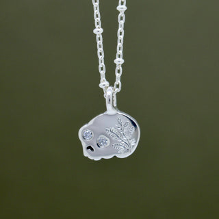 Ready To Ship - 'Mania' Skull Necklace with Wreath and Diamond Eyes - Silver, Emily Proudfoot, Necklace, Necklaces