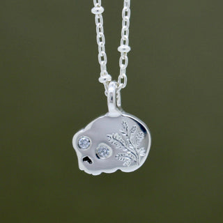 'Mania' Skull Pendant with Wreath and Birthstone Eyes - Silver or Gold