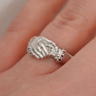 ‘Till Death Band’ - Skeleton Hand Shake Fede Ring with Birthstone Cuffs, Emily Proudfoot, Ring, Rings