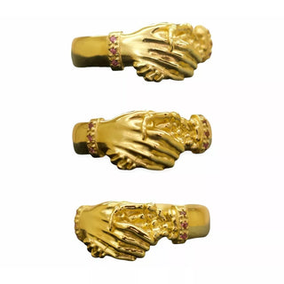 ‘Till Death Band’ - Skeleton Hand Shake Fede Ring with Birthstone Cuffs, Emily Proudfoot, Ring, Rings