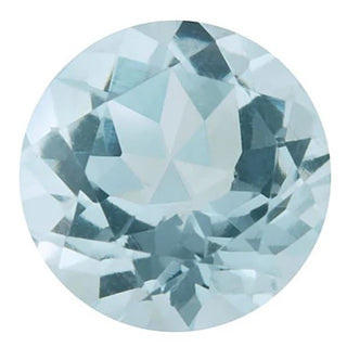 Round faceted light blue gemstone with icy highlights