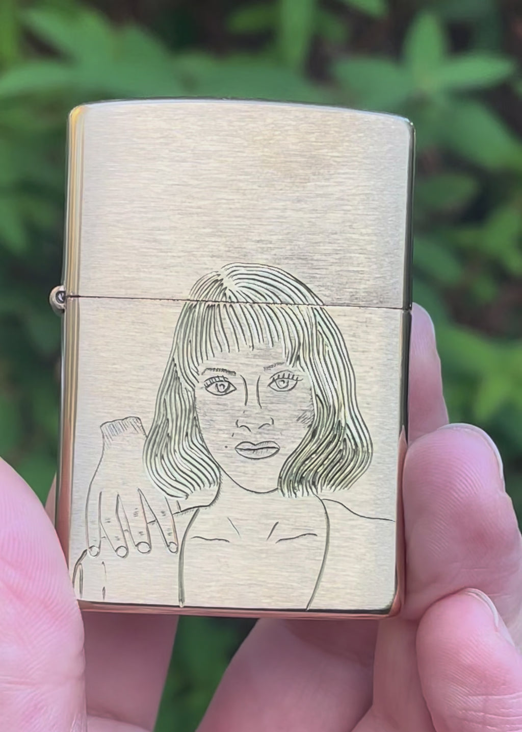 Addams Family Values zippo lighter with thing and debbie hand engraved on the front - emily proudfoot