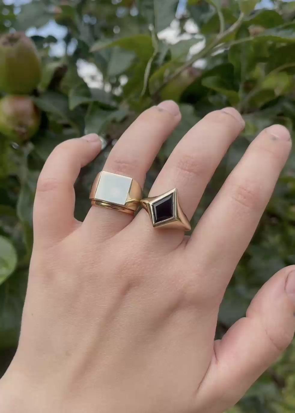 large heavy gemtone kite signet ring in gold with a  classic mens square chunky signet ring - emily proudfoot