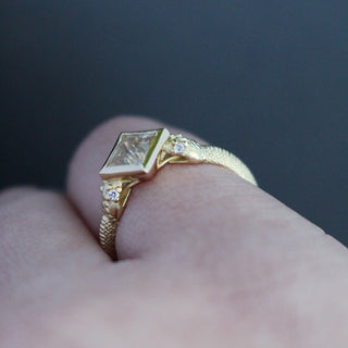 Emily Proudfoot Jewellery - 18k Yellow Gold Engagement Ring with Square Princess Cut Topaz and Snake Band 