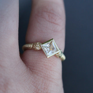 Emily Proudfoot Jewellery - 18k Yellow Gold Engagement Ring with Square Princess Cut Topaz and Snake Band 