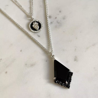 One Of A Kind - Onyx and Spinel Kite Necklace in Silver, Necklace, Necklaces, The Serpents Club