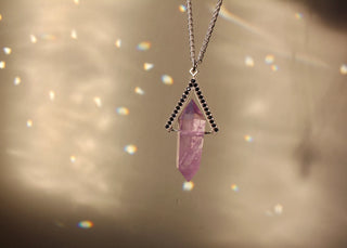 One Of A Kind - Amethyst Crystal Talisman Necklace with Black Sapphire Halo and Secret Motto 'Fates Lead The Willing and Drag The Unwilling', Necklace, Necklaces, The Serpents Club