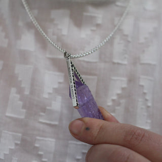 One Of A Kind - Amethyst Crystal Talisman Necklace with Black Sapphire Halo and Secret Motto 'Fates Lead The Willing and Drag The Unwilling', Necklace, Necklaces, The Serpents Club