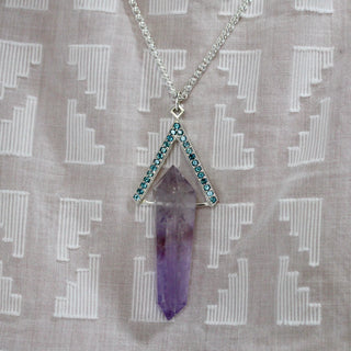 One Of A Kind - Amethyst Crystal Talisman Necklace with Blue Topaz Halo and Secret Motto "Though Constellations Change, The Mind Is Universal ', Necklace, Jewelry, The Serpents Club