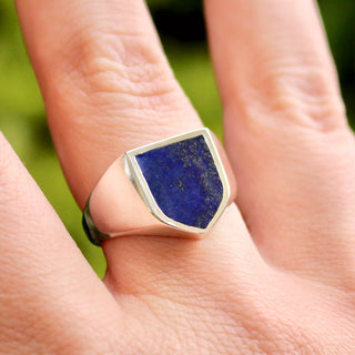 Precious Shield Signet Ring with Gemstone Inlay - Silver or Gold, Rings, The Serpents Club