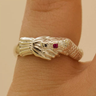 ‘Twice Shy Ring’ - Snake Bite Handshake Ring with Ruby Eye, Ring, The Serpents Club