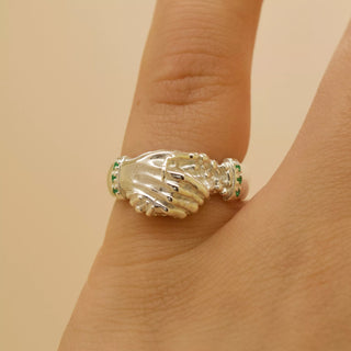 ‘Till Death Band’ - Skeleton Handshake Fede Ring with Emerald Cuffs, Ring, The Serpents Club