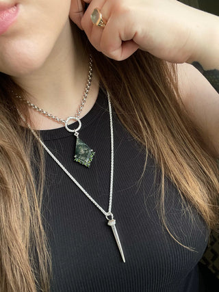 One Of A Kind - Moss Agate Kite Necklace with Green Tourmaline Halo, Necklace, Necklaces, The Serpents Club