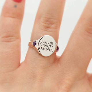'Amor Vincit Omnia / Love Conquers All' Signet with Purple Amethyst Band, Ring, Rings, The Serpents Club