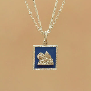 Ready To Ship -  Sun and Mountain Peak Necklace with Secret Latin Message 'Under High Mountains' (Silver), Necklace, Necklaces, The Serpents Club