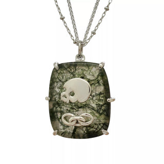 One Of A Kind ✷  Earthly Ties Tableau Necklace - Moss Agate with Skulls and Chains, Necklace, Necklaces, The Serpents Club